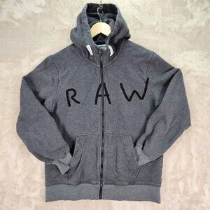 G-Star Raw Hoodie Big Logo Spellout Gray Full Zip Long Sleeve Sweatshirt Men's M